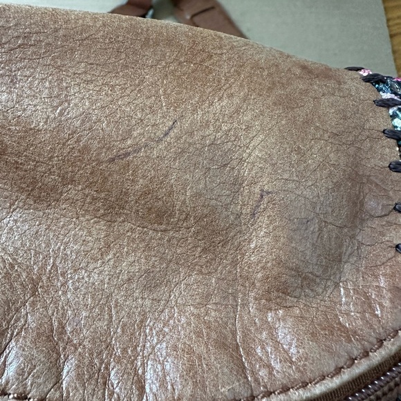 The Sak Women's Handbag Purse Tan Leather Crossbody Beaded Patchwork Bag. - Picture 11 of 14